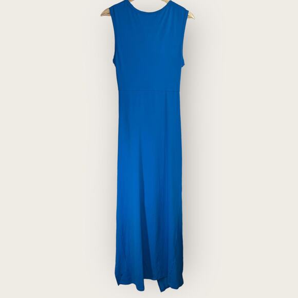 Halara Cut Out Bodycon Midi Dress | Large | Blue High Neck Leg Slit Drawstring - Picture 7 of 9